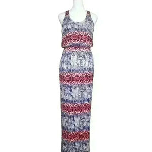 Jolie Los Angeles women's long pink and blue maxi dress racerback size small